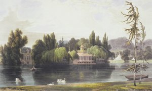 Vue de Virginia Water avec temples de jardin, de 